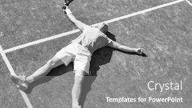 Presentation with court - Beautiful theme featuring full length of disappointed mature man lying by tennis racket on court during summer backdrop and a gray colored foreground