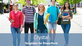  Presentation with college students - Theme having full length of happy college students walking together background and a teal colored foreground