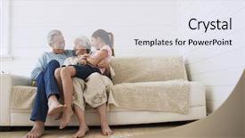  Presentation with active seniors senior couple - PPT theme with full length of happy senior background and a sky blue colored foreground