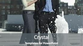  Presentation with water fountain - Cool new PPT layouts with full length of happy young business couple walking between water jets of fountain backdrop and a dark gray colored foreground