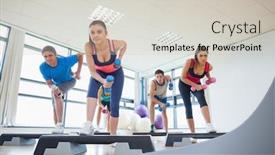  Presentation with exercise class - Colorful presentation theme enhanced with physical performance - full length of instructor backdrop and a soft green colored foreground