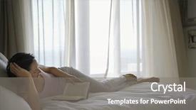  Presentation with reading - Colorful presentation enhanced with full length of relaxed woman backdrop and a gray colored foreground