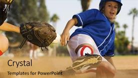  Presentation with softball - Slide deck enhanced with full length of softball player background and a yellow colored foreground