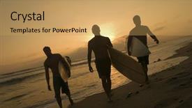  Presentation with horizon - Beautiful PPT layouts featuring full length of three surfers backdrop and a yellow colored foreground