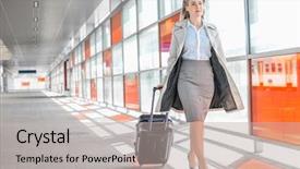  Presentation with railroad - PPT theme enhanced with years business - full length of young businesswoman background and a light gray colored foreground