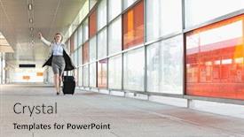  Presentation with railroad - Cool new presentation with full length of young businesswoman with luggage rushing in railroad station backdrop and a light gray colored foreground