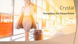  Presentation with railroad - Cool new theme with full length of young businesswoman with luggage walking in railroad station backdrop and a blonde colored foreground