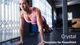  Presentation with athlete - Beautiful slides featuring full length of young female athlete doing push-ups in gym backdrop and a wine colored foreground
