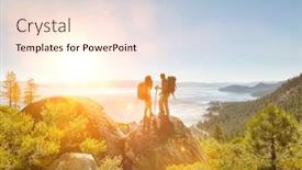  Presentation with hiking - PPT theme with full-length-of-young-hiking background and a lemonade colored foreground