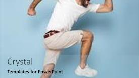  Presentation with photo - Colorful PPT theme enhanced with length photo of happy caucasian backdrop and a light blue colored foreground