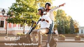  Presentation with motorbike - PPT layouts enhanced with full-length-picture-of-happy background and a coral colored foreground