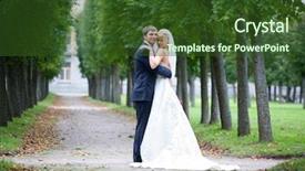  Presentation with married couple - Presentation enhanced with full-length picture of a just married couple embracing in the park both are looking to the camera background and a tawny brown colored foreground