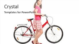  Presentation with full length portrait two men women brown sweater - Colorful presentation theme enhanced with full length portrait a girl holding a bike isolated on white background backdrop and a white colored foreground