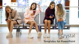  Presentation with smartphones - Presentation design featuring full-length-portrait-four-young background and a mint green colored foreground