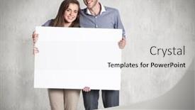  Presentation with blank - Beautiful presentation theme featuring full length portrait of couple with blank board against weathered surface backdrop and a light gray colored foreground