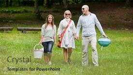  Presentation with bbq picnic - Amazing PPT theme having full length portrait of group of friends out for a bbq picnic backdrop and a yellow colored foreground