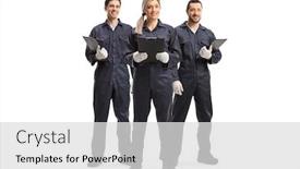  Presentation with female garment workers - PPT theme with full-length-portrait-of-one background and a light gray colored foreground