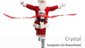  Presentation with finish line - Slide deck having full length portrait of santa claus on the finish line of a race isolated on white background background and a white colored foreground