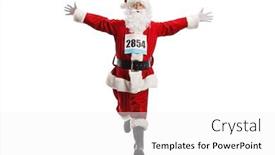  Presentation with running race - Cool new presentation design with full length portrait of santa claus running with a race number an spreading arms isolated on white background backdrop and a white colored foreground