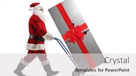  Presentation with red bow - Colorful slide deck enhanced with full-length-portrait-of-santa backdrop and a light gray colored foreground