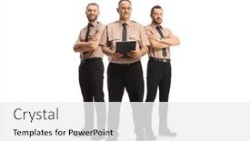  Presentation with security guards - Presentation with full-length-portrait-of-team background and a white colored foreground