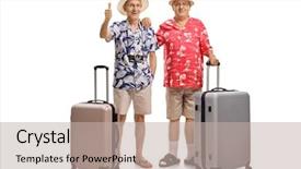  Presentation with elderly - Presentation design consisting of full length portrait of two background and a mint green colored foreground