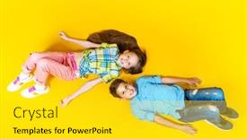 Presentation with kids fashion - PPT theme having full-length-portrait-of-two background and a yellow colored foreground
