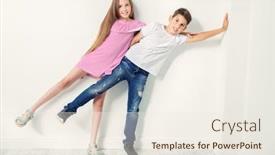  Presentation with kids fashion - Colorful PPT theme enhanced with full-length-portrait-of-two backdrop and a sky blue colored foreground