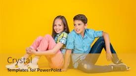  Presentation with kids fashion - Cool new PPT layouts with full-length-portrait-of-two backdrop and a gold colored foreground