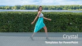  Presentation with turquoise - Presentation theme enhanced with full-length-portrait-young-beautiful background and a gray colored foreground