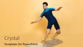 Presentation with surfing - Amazing slide deck having full length portrait of a confident young man dressed in swimsuit surfing on a board isolated over yellow background backdrop and a yellow colored foreground