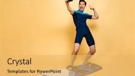  Presentation with full length portrait two men women brown sweater - PPT theme enhanced with full length portrait background and a yellow colored foreground