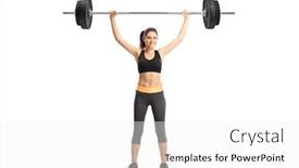  Presentation with barbell - Beautiful PPT theme featuring woman exercising with a barbell backdrop and a white colored foreground