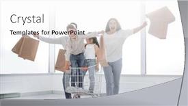  Presentation with family shopping - Cool new slides with full length portrait of a young family standing with shopping cart backdrop and a white colored foreground
