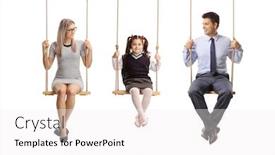  Presentation with full length portrait two men women brown sweater - Amazing presentation having full length portrait of a mother father and daughter sitting on swings isolated on white background backdrop and a white colored foreground