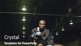  Presentation with ophthalmoscope african american models - PPT layouts consisting of full length portrait of an african american boxer sitting on chair background and a black colored foreground