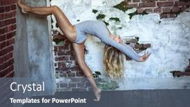  Presentation with flexible - PPT layouts featuring full length portrait of a flexible young woman stretching near the wall dancer flexibility background and a seafoam green colored foreground