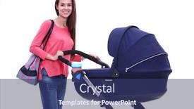  Presentation with mom - Audience pleasing slide deck consisting of full length portrait of a mother with a stroller isolated on white background young mom backdrop and a ocean colored foreground