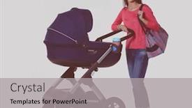  Presentation with mom - PPT theme consisting of full length portrait of a mother with a stroller isolated on white background young mom background and a light gray colored foreground