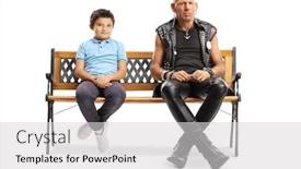  Presentation with man sitting bench - Colorful slide deck enhanced with full-length-portrait backdrop and a light gray colored foreground