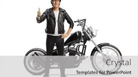  Presentation with motorbike - Amazing PPT theme having full-length-portrait backdrop and a light gray colored foreground