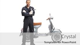 Presentation with motorcycle - Slide deck featuring full-length-portrait background and a light gray colored foreground