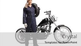  Presentation with female mechanic - Theme enhanced with full-length-portrait background and a light gray colored foreground