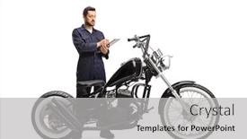  Presentation with motorbike - Colorful slide set enhanced with full-length-portrait backdrop and a light gray colored foreground