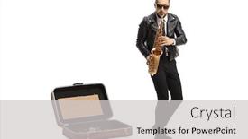  Presentation with suitcase - Cool new slide set with full-length-portrait backdrop and a light gray colored foreground