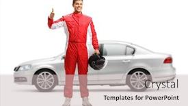  Presentation with car - PPT theme with full-length-portrait background and a light gray colored foreground