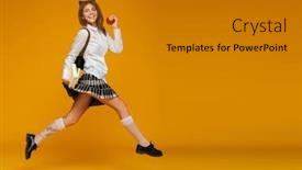  Presentation with cheerful - Presentation featuring full-length-portrait background and a gold colored foreground