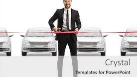  Presentation with cutting ribbon - Amazing presentation design having full-length-portrait backdrop and a light gray colored foreground