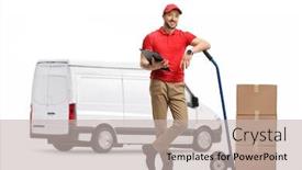  Presentation with delivery van - Presentation theme featuring full-length-portrait background and a soft green colored foreground