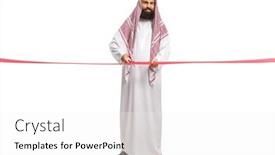  Presentation with ribbon cutting - Cool new presentation theme with full-length-portrait backdrop and a white colored foreground